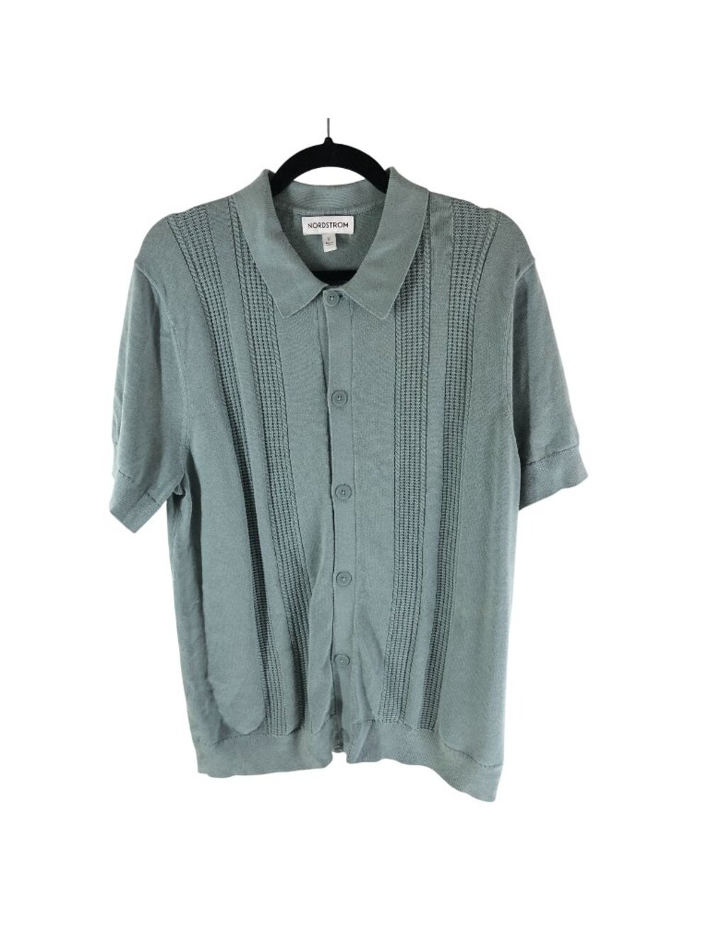 Nordstrom Mens Knit Sweater Polo Button Down Cotton Silk Blend Light Green L